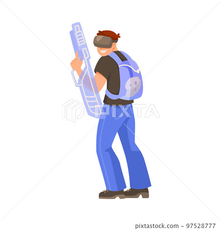 Man in Augmented Reality Glasses with Futuristic Weapon Vector Illustration 97528777