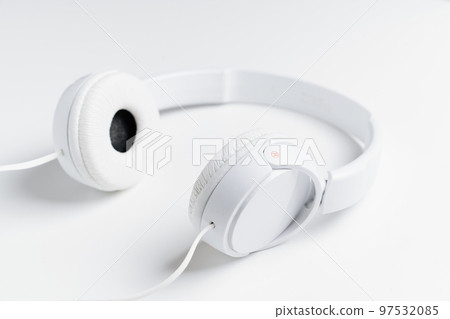 White over-ear headphones on white background. musical equipment.  97532085