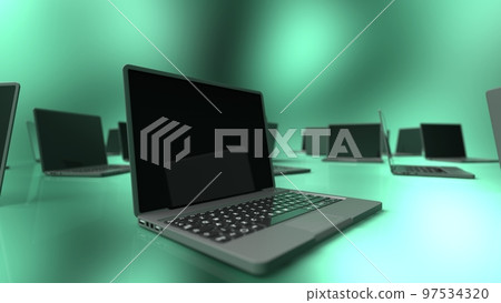 筆記本電腦綠色背景的集合 97534320