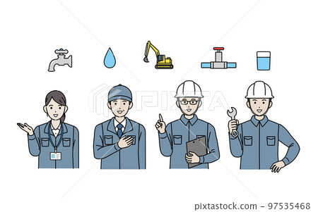 Illustration of plumbers, waterworks bureau workers, contractors 97535468