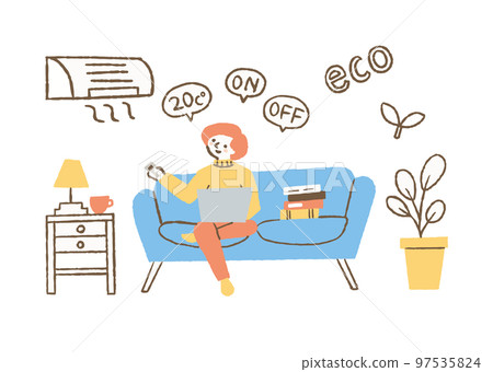 Woman setting the heating to the recommended temperature_color 97535824