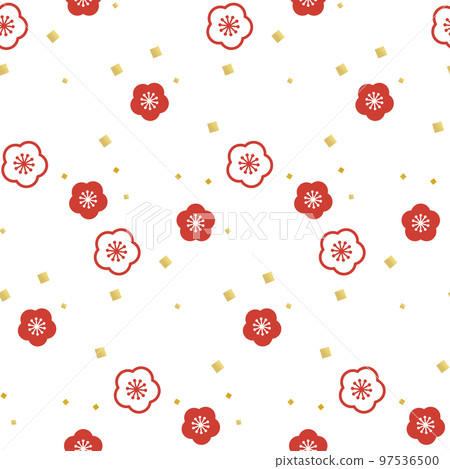 Red plum and gold confetti festive seamless pattern background 97536500
