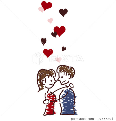 Illustration of a couple hugging and staring at each other Illustration of a couple hugging and staring at each other 97536891