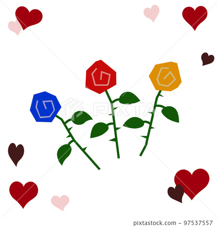 三朵彩色玫瑰的情人節插圖 97537557