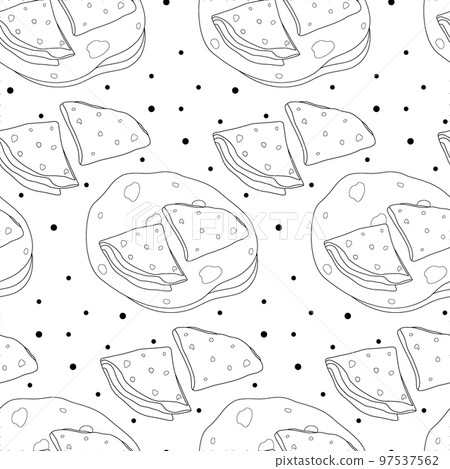 Endless pattern Triangle folded and unfolded cornmeal tortillas. Latin American and Mexican cuisine 97537562