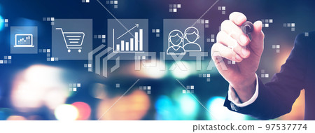 Marketing concept with businessman 97537774