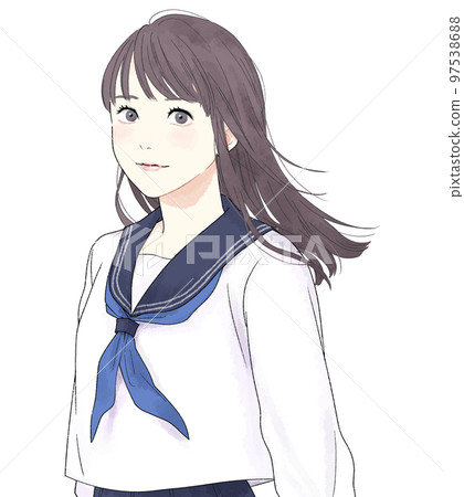 對著鏡頭微笑的女學生插畫 97538688