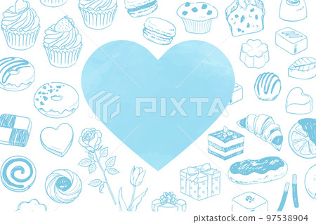 Sweets hand-drawn line drawing banner frame inspired by White Day 97538904