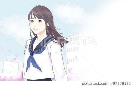 Illustration of a female student looking up and smiling 97539183