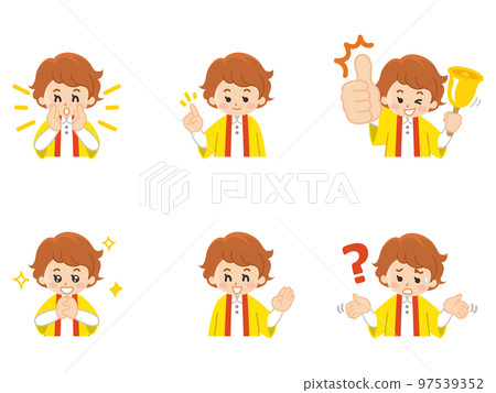Event staff woman wearing a happi coat Expression pattern set 97539352