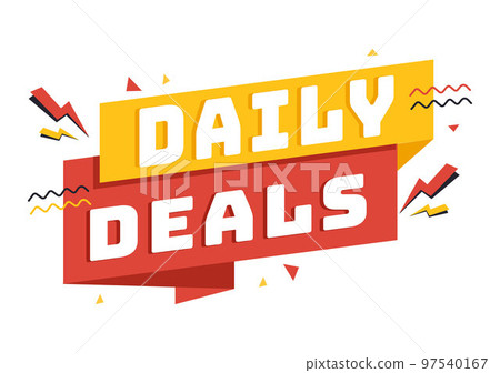 Daily Deals of The Day with Decorative Lettering Text Style for Poster or Label in Flat Cartoon Hand Drawn Background Templates Illustration 97540167