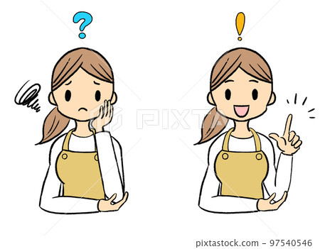 Illustration set of a woman who solves troubles and doubts-housewife in apron 97540546