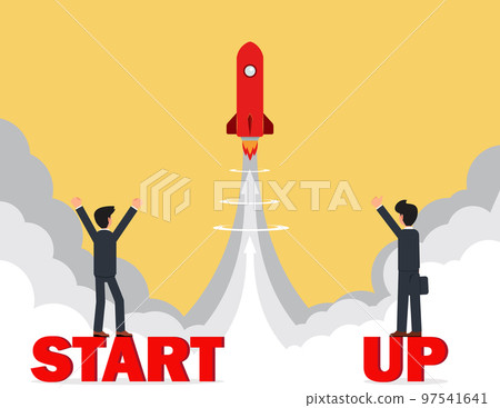Startup rocket concept, Business startup work... - Stock Illustration ...