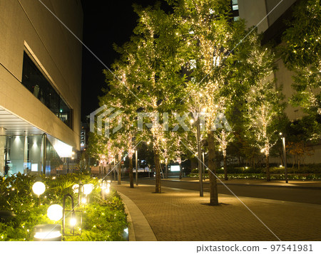 Fashionable Christmas illumination in an urban business district (background material, with copy space, night view) 97541981