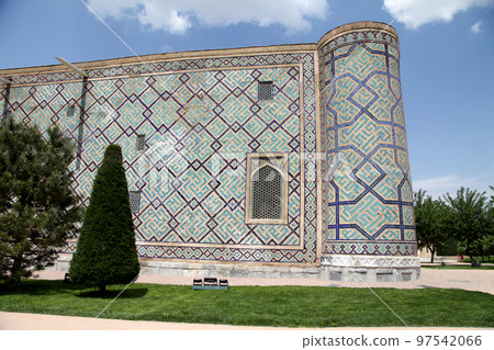Sherdor Madrasah on Registan Square in Samarkand in Uzbekistan. Side mosaic wall. 29.04.2019 Sherdor Madrasah on Registan Square in Samarkand in Uzbekistan. Side mosaic wall. 29.04.2019 97542066