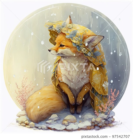 Illustration Cute christmas watercolor fox.