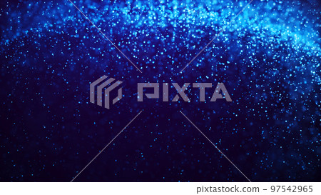 Magical sparkles of light form abstract structures. Blue glow particles with amazing bokeh for fantastic background. 3d render. 97542965
