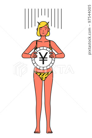 匯兌損失和日元貶值的形象,虎紋比基尼的紅魔女,傳統活動,節分 匯兌損失和日元貶值的形象,虎紋比基尼的紅魔女,傳統活動,節分 97544005