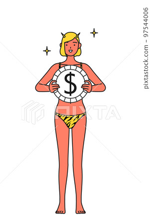 匯兌收益和強勢美元的形象,虎紋比基尼的紅色惡魔女人,傳統活動,Setsubun 匯兌收益和強勢美元的形象,虎紋比基尼的紅色惡魔女人,傳統活動,Setsubun 97544006