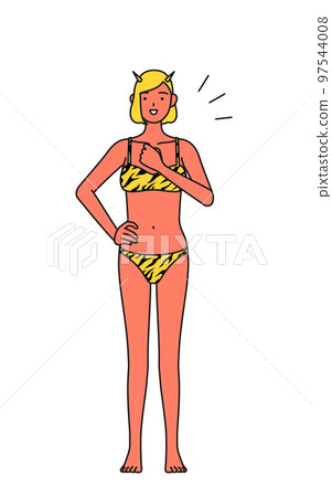 穿著虎紋比基尼的紅色惡魔女人撞到她的胸部，傳統活動，Setsubun 97544008