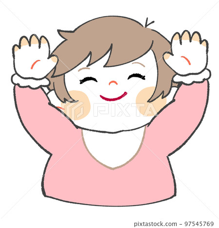 微笑的嬰兒(女孩)舉起雙手 微笑的嬰兒(女孩)舉起雙手 97545769