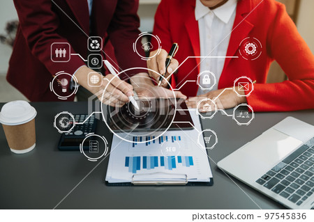 Co working process, team working.Coding software developer work with AR new design dashboard computer icons. 97545836