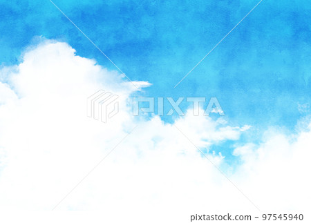 背景材料_藍天和積雨雲_水彩 97545940