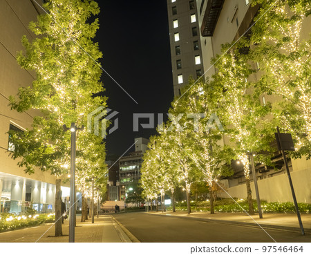 Fashionable Christmas illumination in an urban business district (background material, with copy space, night view) Fashionable Christmas illumination in an urban business district (background material, with copy space, night view) 97546464