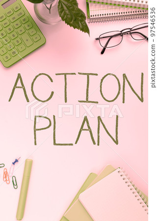 Text caption presenting Action Plan. Business showcase list of things or schedule to be made thia current year Text caption presenting Action Plan. Business showcase list of things or schedule to be made thia current year 97546536