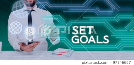 Conceptual caption Set Goals. Conceptual photo Defining or achieving something in the future based on plan Conceptual caption Set Goals. Conceptual photo Defining or achieving something in the future based on plan 97546697