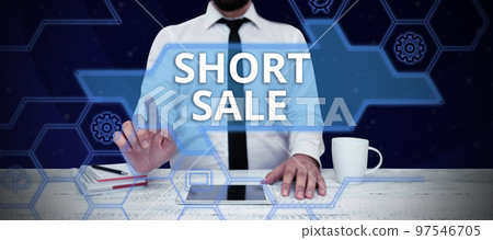 Text showing inspiration Short Sale. Word for Home that is offered at a price that is less than the amount owed 97546705