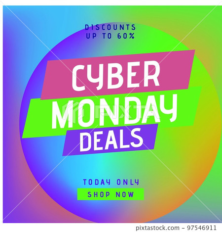 Square picture of cyber monday discounts up to 60 percent text over colorful background Square picture of cyber monday discounts up to 60 percent text over colorful background 97546911