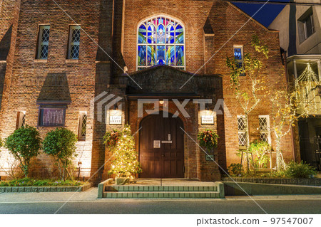 Nice exterior of Kawaguchi Christ Church illuminated at night (Christmas season) 97547007