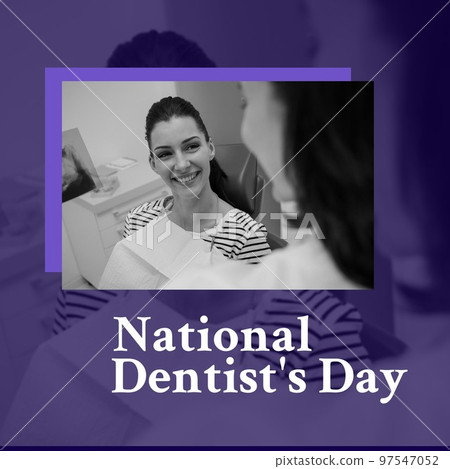 Composition of national dentist's day text and female dentist with female patient in surgery Composition of national dentist's day text and female dentist with female patient in surgery 97547052