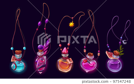 Magic pendants with elixirs and potions in bottles Magic pendants with elixirs and potions in bottles 97547248