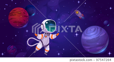 Cute astronaut in outer space with alien planets Cute astronaut in outer space with alien planets 97547264
