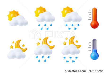 Weather forecast icons with thermometers 97547284
