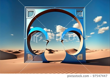 A silver object in the sunny desert 97547447