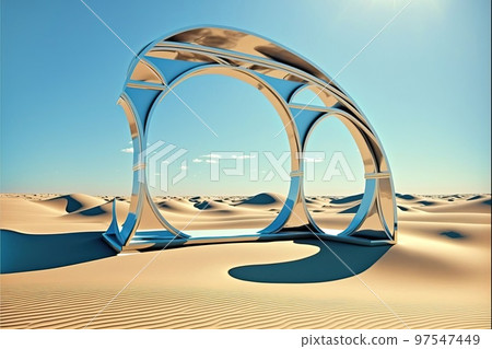 A silver object in the sunny desert 97547449