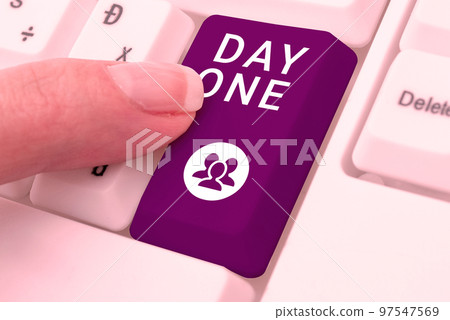 Conceptual caption Day One. Business approach Start moment First step Beginning of schedule program event Conceptual caption Day One. Business approach Start moment First step Beginning of schedule program event 97547569