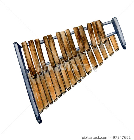 Xylophone percussion musical instrument watercolor illustration isolated. Xylophone percussion musical instrument watercolor illustration isolated. 97547691