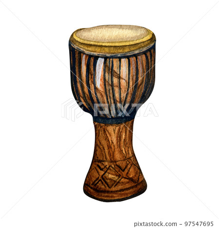 Djembe percussion musical instrument watercolor illustration isolated Djembe percussion musical instrument watercolor illustration isolated 97547695