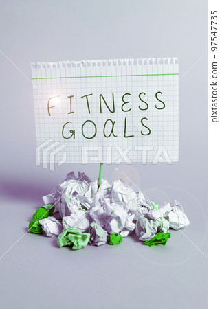 Conceptual display Fitness Goals. Business showcase Loose fat Build muscle Getting stronger Conditioning 97547735