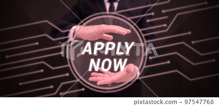 Inspiration showing sign Apply Now. Conceptual photo An act of a person to acquire the job related to the profession Inspiration showing sign Apply Now. Conceptual photo An act of a person to acquire the job related to the profession 97547768