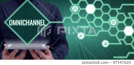 Text caption presenting Omnichannel. Business concept type of retail that integrates the different methods of shopping 97547820