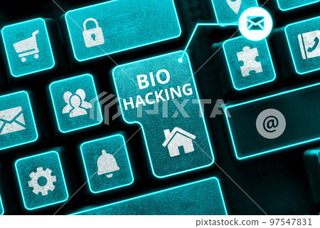 Conceptual caption Bio Hacking. Conceptual photo exploiting genetic material experimentally without regard to ethical standards 97547831