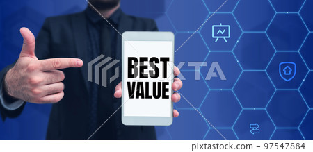 Text showing inspiration Best Value. Business showcase most advantageous combination of cost and quality of a product 97547884