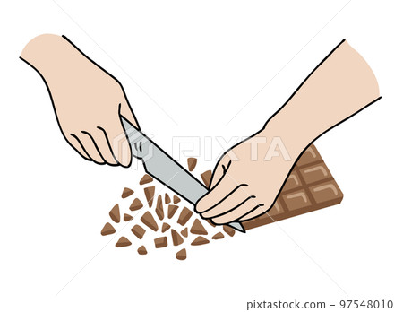 Illustration of a hand carving a chocolate bar 97548010
