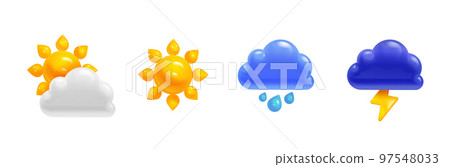 Cartoon Weather Icons in 3d Realistic Style Cartoon Weather Icons in 3d Realistic Style 97548033