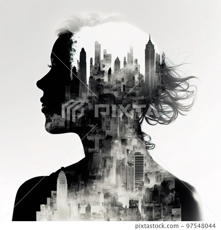 An illustration that combines nature and women with an impressive multiple exposure design An illustration that combines nature and women with an impressive multiple exposure design 97548044